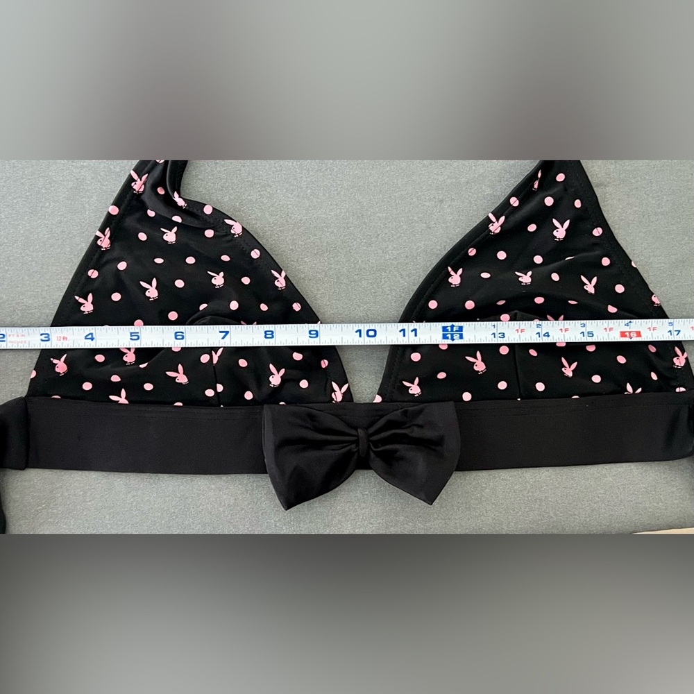 Playboy Black Polka Dot Bikini Set Size XL – Tie Sides & Bow Detail - Picture 9 of 12